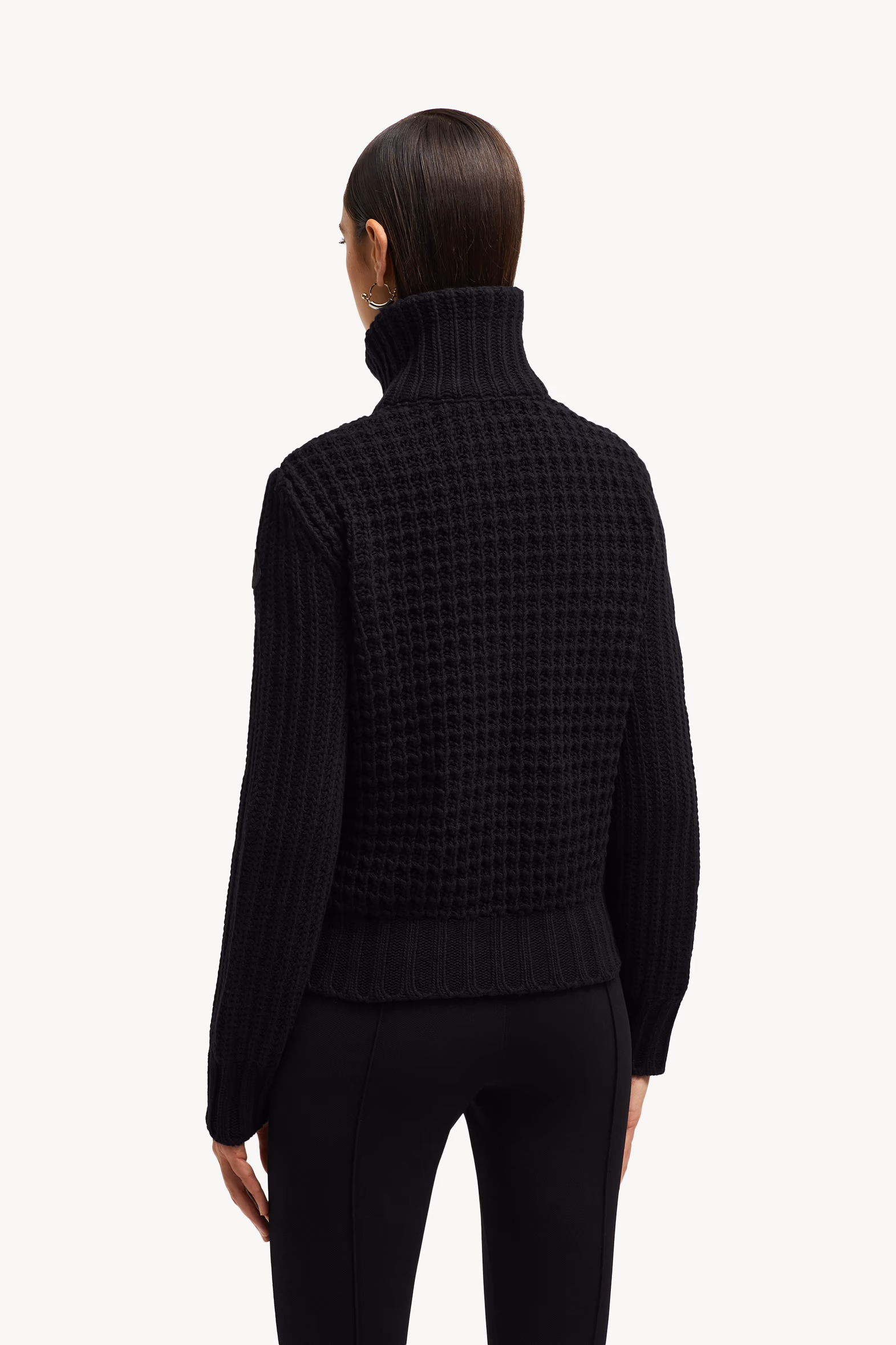 Cardigan zippé matelassé en laine et cachemire Femmes Noir Moncler 5